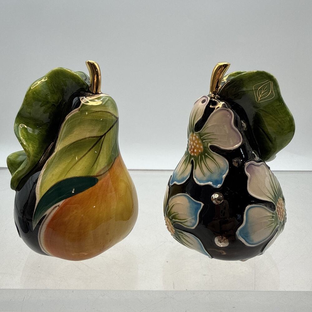 J. McCall Salt & Pepper Shakers Set Floral Pear Shape Multi-Color Blue Sky 2004